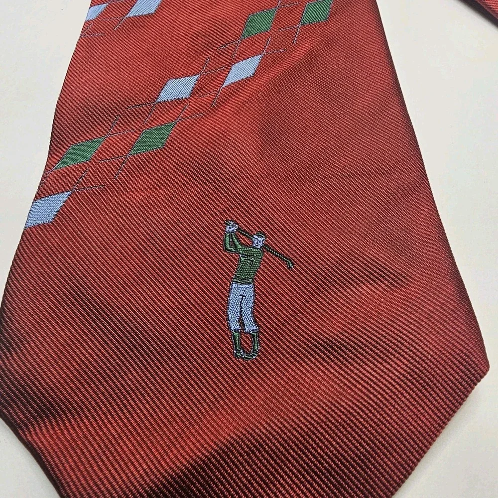 Tommy Bahama Tie Dark Red Burgundy Golf Print 100% Silk  4